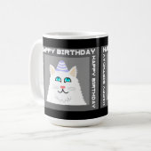 Birthday Fluffy White Cat Kaffee Tasse (Vorderseite Links)
