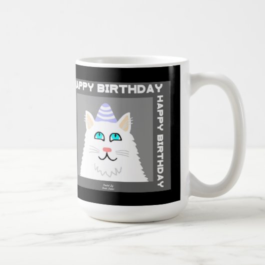 Birthday Fluffy White Cat Kaffee Tasse (Rechts)