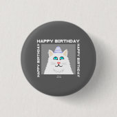 Birthday Fluffy White Cat Round Button (Vorderseite)