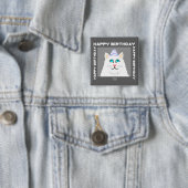 Birthday Fluffy White Cat Square Button (Beispiel)
