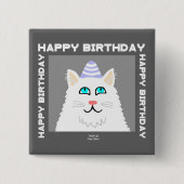 Birthday Fluffy White Cat Square Button (Vorderseite)