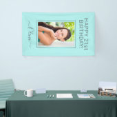 Birthday Foto Aqua Blue Aquamarin Script Giro Banner (Messeveranstaltung)