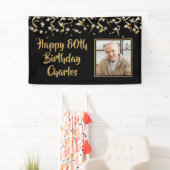 Birthday Foto Black Gold Confetti Streamers Banner (Insitu)