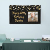 Birthday Foto Black Gold Confetti Streamers Banner (Messeveranstaltung)