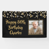 Birthday Foto Black Gold Confetti Streamers Banner (Horizontal)