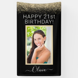 Birthday Foto Black Gold Glitzer Girly Banner