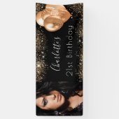 Birthday Foto Black Gold Glitzer Staub Name-Skript Banner (Vertikal)