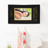 Birthday Foto Black Gold Script Girly Banner (Insitu)