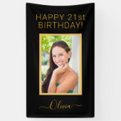Birthday Foto Black Gold Script Girly Banner (Vertikal)