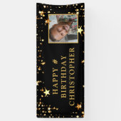 Birthday Foto Black Gold Stars Personalisiert Banner (Vertikal)