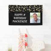 Birthday Foto Black Gold Streamers Personalisiert Banner (Insitu)