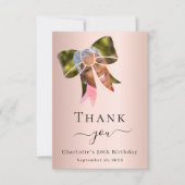 Birthday Foto bow Rose Gold Dankeskarte (Vorderseite)