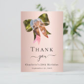Birthday Foto bow Rose Gold Dankeskarte (Stehend Vorderseite)
