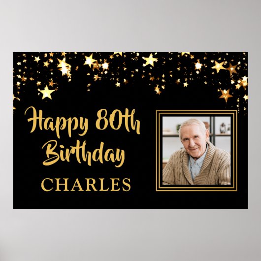 Birthday Foto Gold Stars Personalisiert Ihre Farbe Poster (Vorne)