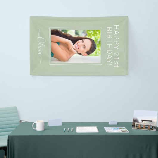 Birthday Foto Green Sage Script Girly Banner (Messeveranstaltung)