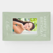 Birthday Foto Green Sage Script Girly Banner (Horizontal)
