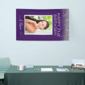 Birthday Foto Lila Silver Glitzer Girl Banner (Messeveranstaltung)