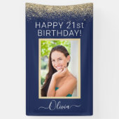 Birthday Foto Navy Blue Gold Glitzer Girly Banner (Vertikal)
