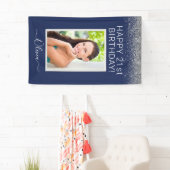 Birthday Foto Navy Blue Silver Glitzer Girly Banner (Insitu)