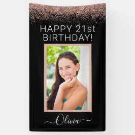 Birthday Foto Rose Gold Blush Pink Glitzer Girl Banner