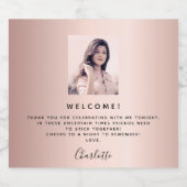 Birthday Foto Rose Gold Rosa Begrüßung Gefallen Schaumweinetikett (Einzelnes Label)