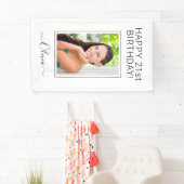 Birthday Foto Schwarz-weiß Script Girly Banner (Insitu)