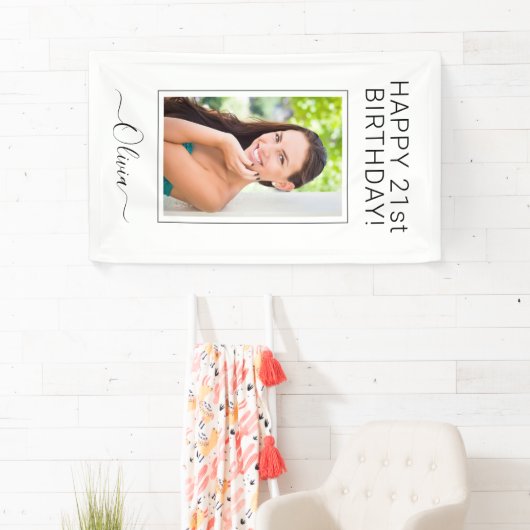 Birthday Foto Schwarz-weiß Script Girly Banner (Insitu)