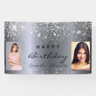 Birthday Foto Silber Glitzer beste Freunde Zwillin Banner