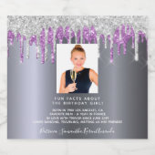 Birthday Foto Silber Glitzer lila Spaß Fakten bio Schaumweinetikett (Einzelnes Label)