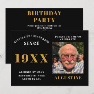 Birthday Foto Template Elegante Chic Black Gold Einladung