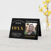 Birthday Foto Template Elegante Chic Black Gold Karte (Gelbe Blume)