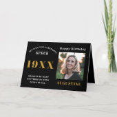 Birthday Foto Template Elegante Chic Black Gold Karte (Vorderseite)