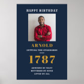 Birthday Foto Template Elegante Chic Blue Gold Pos Poster (Vorne)