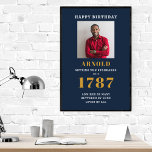 Birthday Foto Template Elegante Chic Blue Gold Pos Poster<br><div class="desc">Für diejenigen,  die ihre Geburtstagsparty feiern,  haben wir das ideale Geburtstagsposter. Das Design ist einfach und dennoch elegant. Passen Sie das Foto und den Text mithilfe der bereitgestellten Vorlage einfach an. Teil des Standardprogramms für Kartenmaterial,  Party und Geschenke.</div>