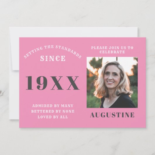 Birthday Foto Template Elegante Chic Pink Gray Einladung (Vorderseite)