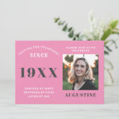 Birthday Foto Template Elegante Chic Pink Gray Einladung (Stehend Vorderseite)