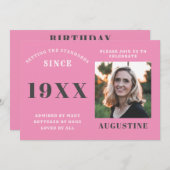 Birthday Foto Template Elegante Chic Pink Gray Einladung (Vorne/Hinten)