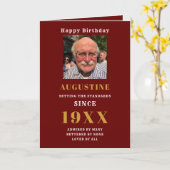 Birthday Foto Template Elegante Chic Red Gold Karte (Gelbe Blume)