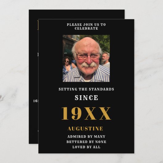Birthday Foto Template Name Elegantes Schwarzes Go Einladung (Vorne/Hinten)