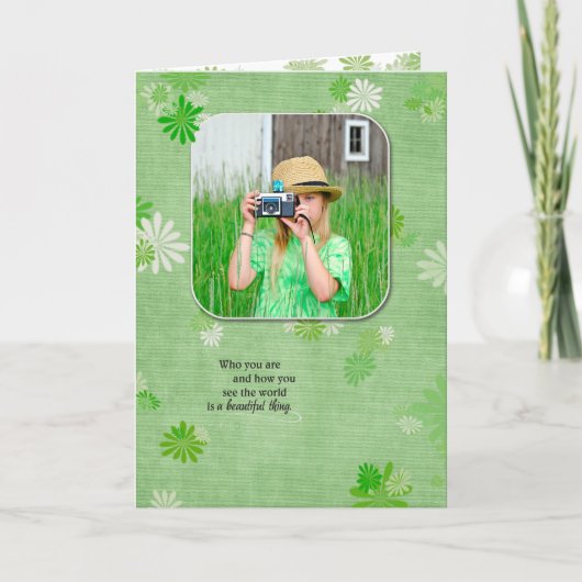 birthday Foto with daisy background Karte (Vorderseite)