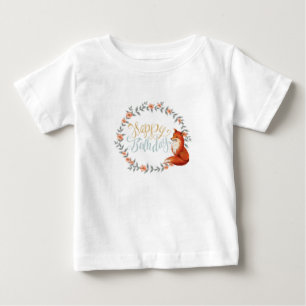 Birthday Fox Wreath Baby T-shirt