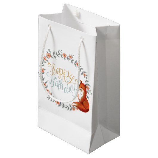Birthday Fox Wreath Kleine Geschenktüte (Vorderseite Schrägansicht)