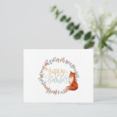Birthday Fox Wreath Postkarte (Stehend Vorderseite)