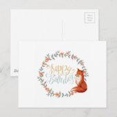 Birthday Fox Wreath Postkarte (Vorne/Hinten)