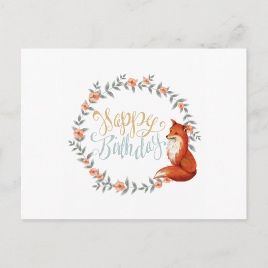 Birthday Fox Wreath Postkarte (Vorderseite)