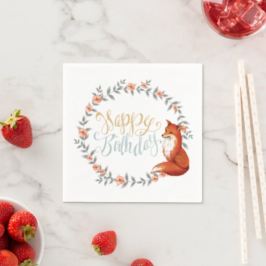 Birthday Fox Wreath Serviette (Beispiel)