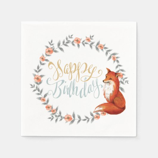 Birthday Fox Wreath Serviette (Vorderseite)