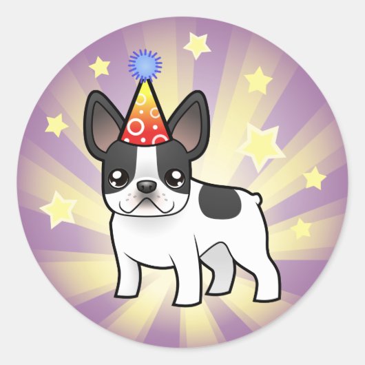 Birthday French Bulldog Runder Aufkleber (Vorderseite)