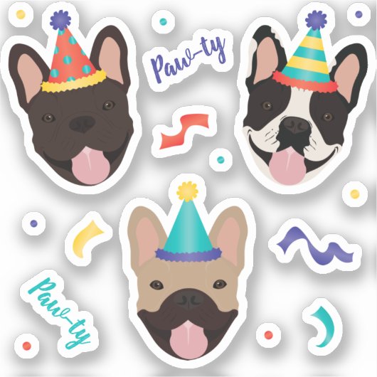 Birthday French Bulldogs Confetti Aufkleber (Vorderseite)