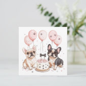 Birthday French Bulldogs Geburtstagstorte Einladung (Stehend Vorderseite)